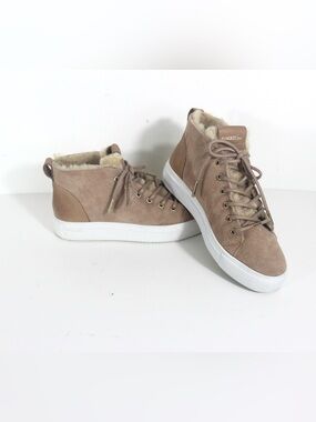 BLACKSTONE Nubuck Shearling Lined Ankle High Sneakers Lace Up Café Au Lait Boots